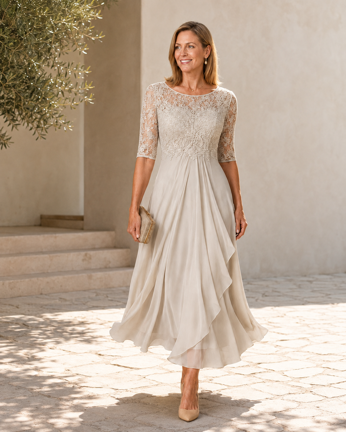 Evelyn Melbourne — lace layered midi dress — view 4