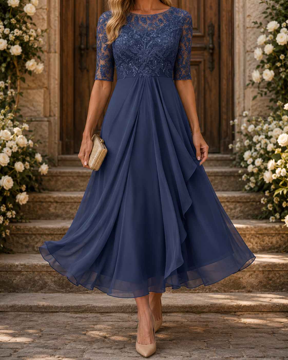 Evelyn Melbourne — lace layered midi dress — view 5