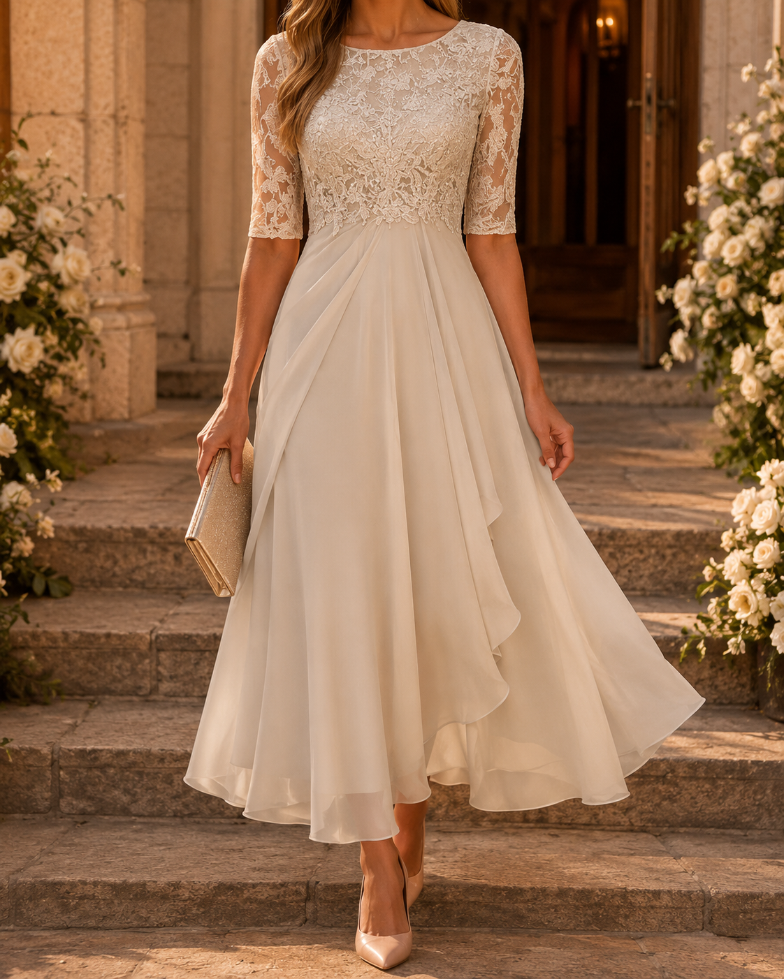 Evelyn Melbourne — lace layered midi dress — view 6