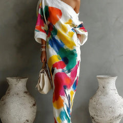 Evelyn Melbourne — abstract print maxi dress — view 1