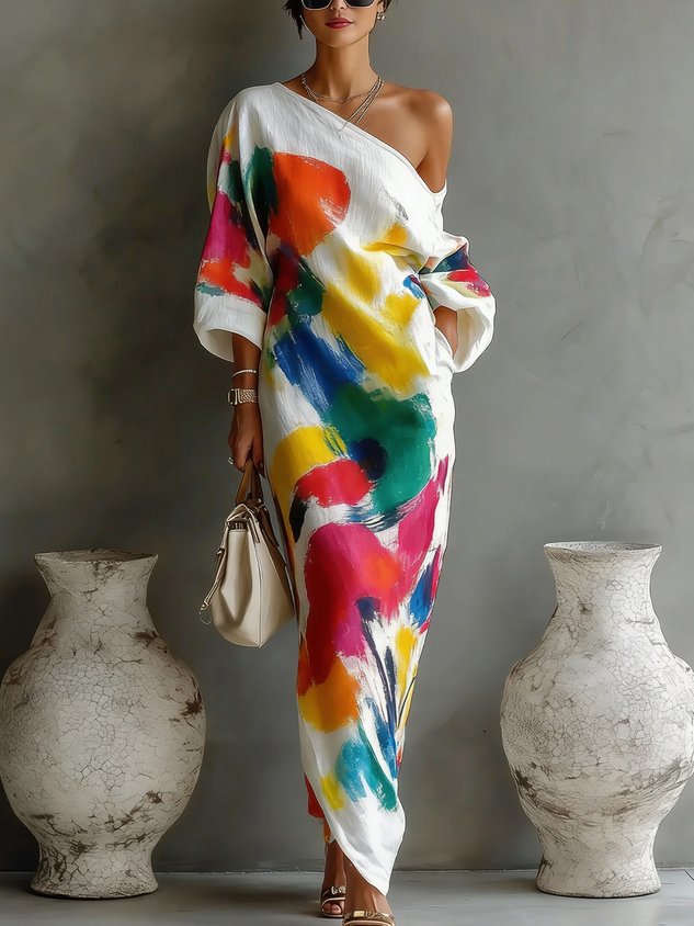 Evelyn Melbourne — abstract print maxi dress — view 1