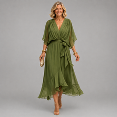 Evelyn Melbourne — wrap-style layered midi dress — view 0