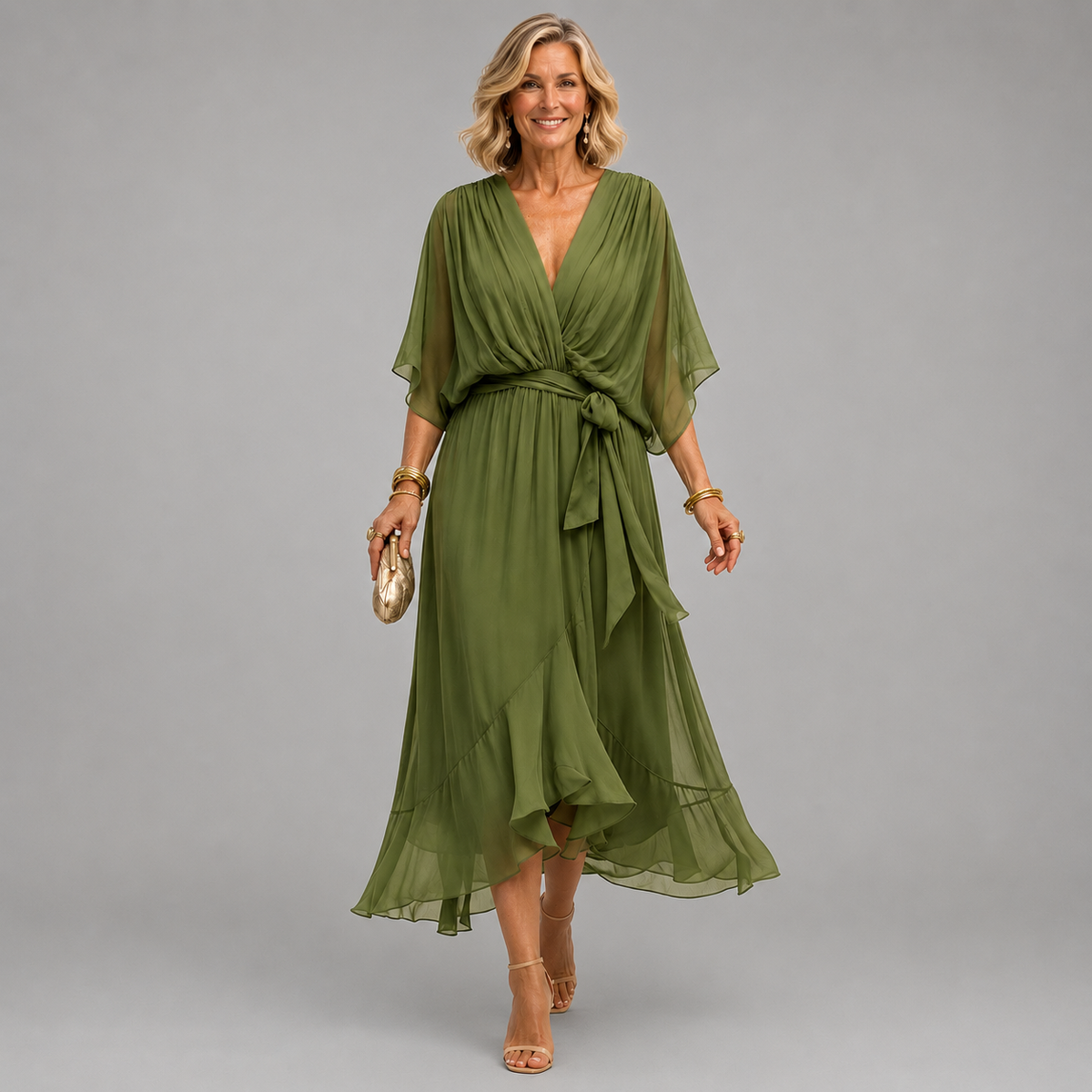 Evelyn Melbourne — wrap-style layered midi dress — view 0