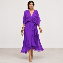 Evelyn Melbourne — wrap-style layered midi dress — view 10
