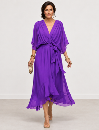 Evelyn Melbourne — wrap-style layered midi dress — view 10