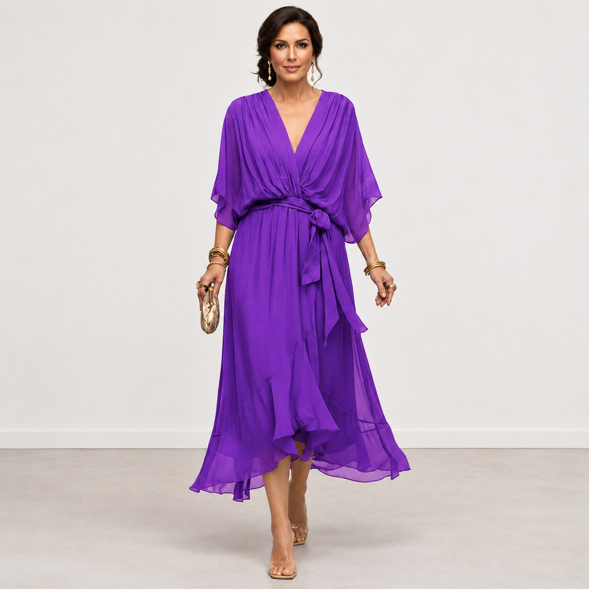 Evelyn Melbourne — wrap-style layered midi dress — view 10