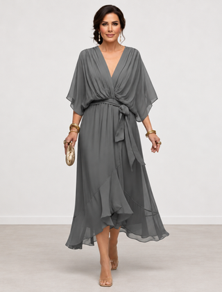 Evelyn Melbourne — wrap-style layered midi dress — view 11