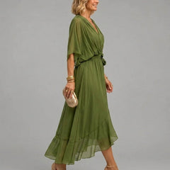 Evelyn Melbourne — wrap-style layered midi dress — view 1