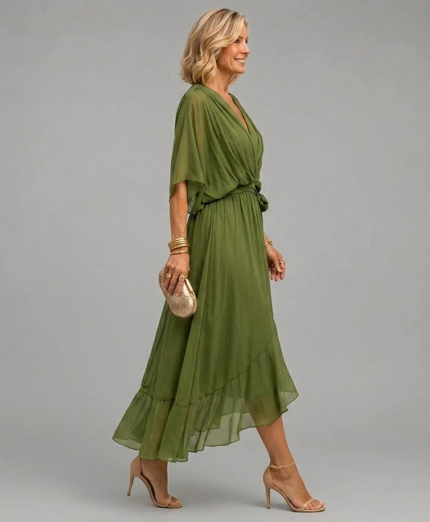 Evelyn Melbourne — wrap-style layered midi dress — view 1