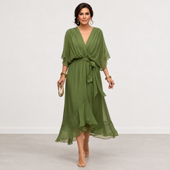 Evelyn Melbourne — wrap-style layered midi dress — view 2