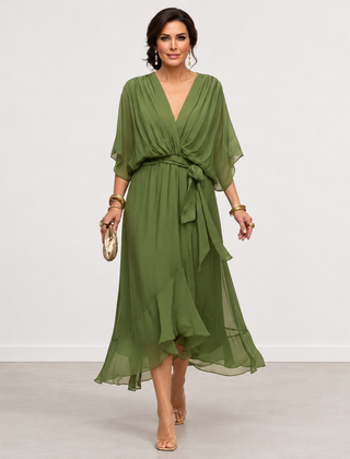 Evelyn Melbourne — wrap-style layered midi dress — view 2