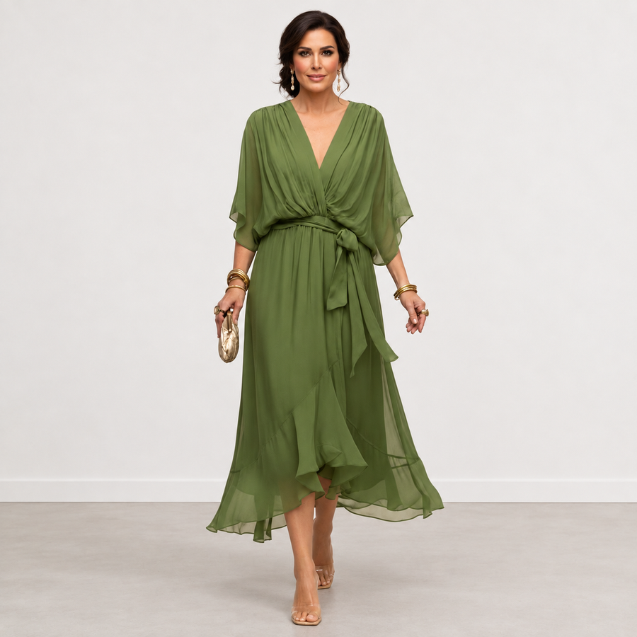 Evelyn Melbourne — wrap-style layered midi dress — view 2