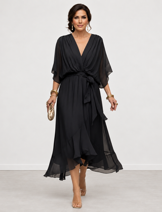 Evelyn Melbourne — wrap-style layered midi dress — view 3