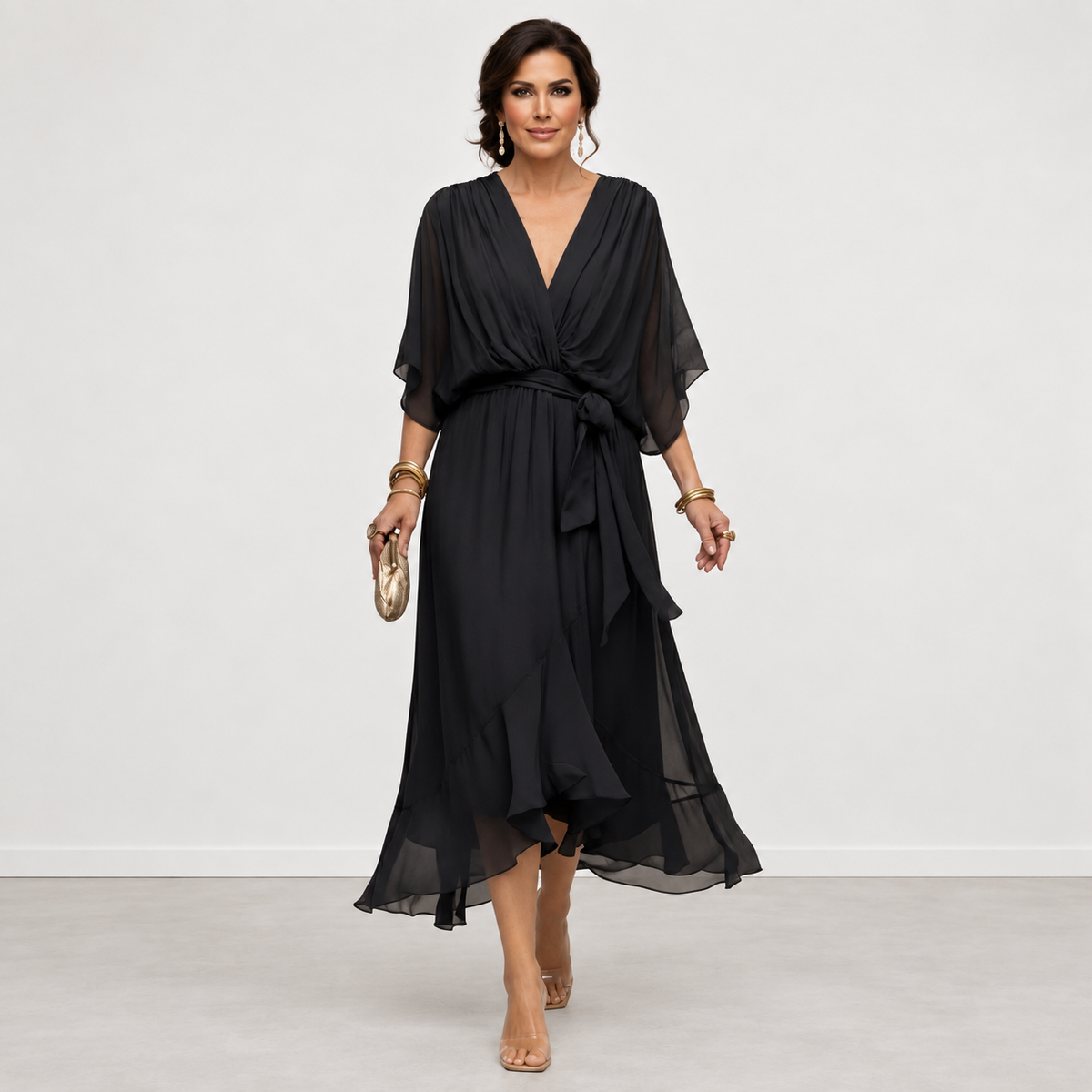 Evelyn Melbourne — wrap-style layered midi dress — view 3
