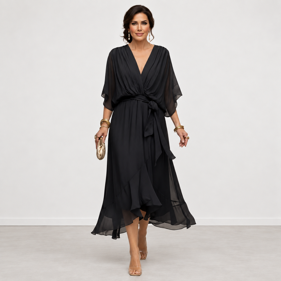 Evelyn Melbourne — wrap-style layered midi dress — view 3