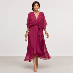 Evelyn Melbourne — wrap-style layered midi dress — view 5