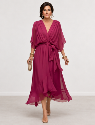 Evelyn Melbourne — wrap-style layered midi dress — view 5