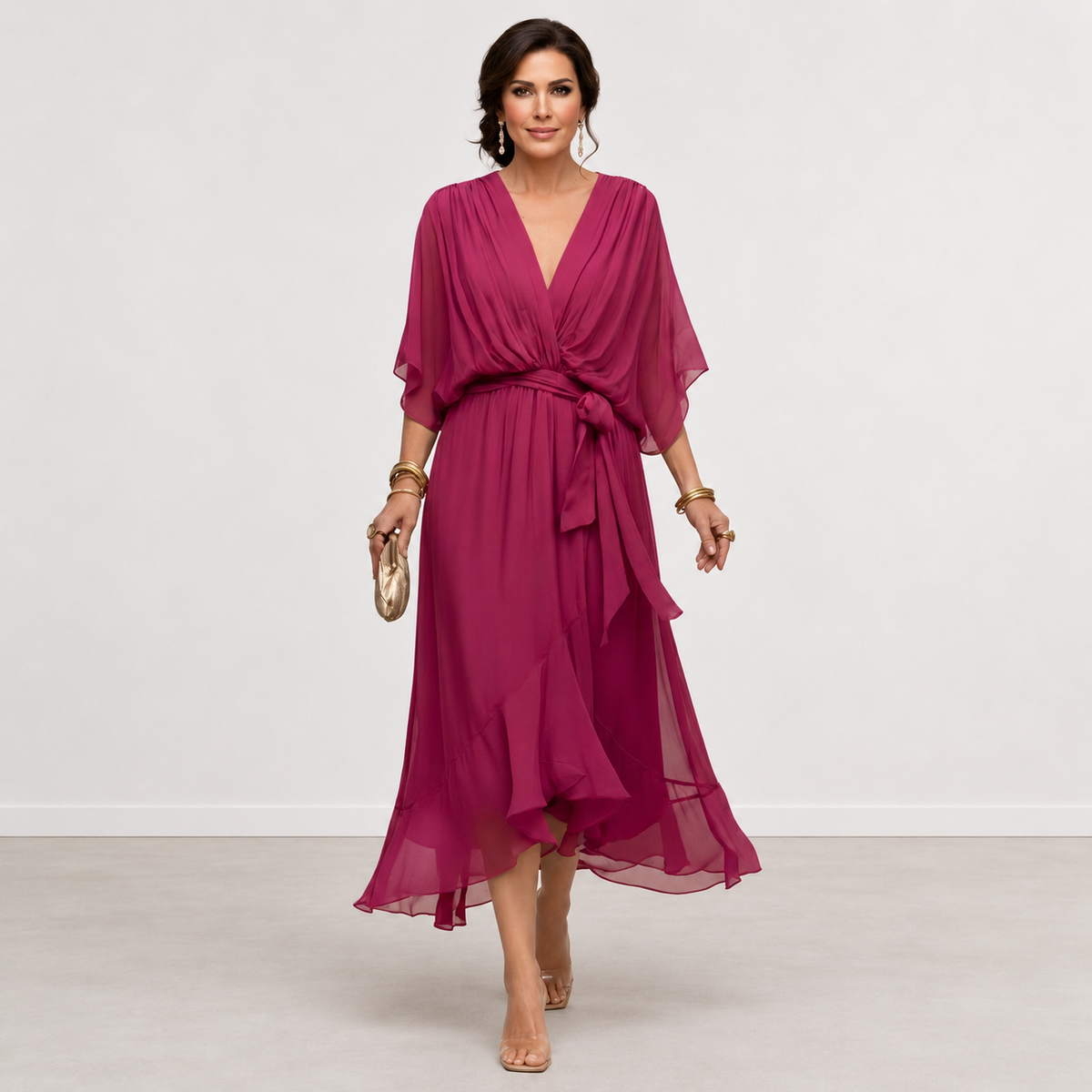 Evelyn Melbourne — wrap-style layered midi dress — view 5