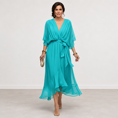 Evelyn Melbourne — wrap-style layered midi dress — view 6