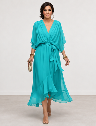 Evelyn Melbourne — wrap-style layered midi dress — view 6