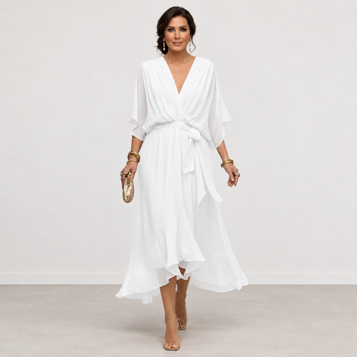 Evelyn Melbourne — wrap-style layered midi dress — view 7