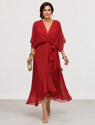 Evelyn Melbourne — wrap-style layered midi dress — view 8