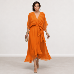 Evelyn Melbourne — wrap-style layered midi dress — view 9