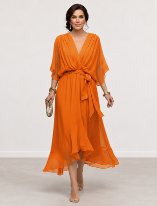 Evelyn Melbourne — wrap-style layered midi dress — view 9