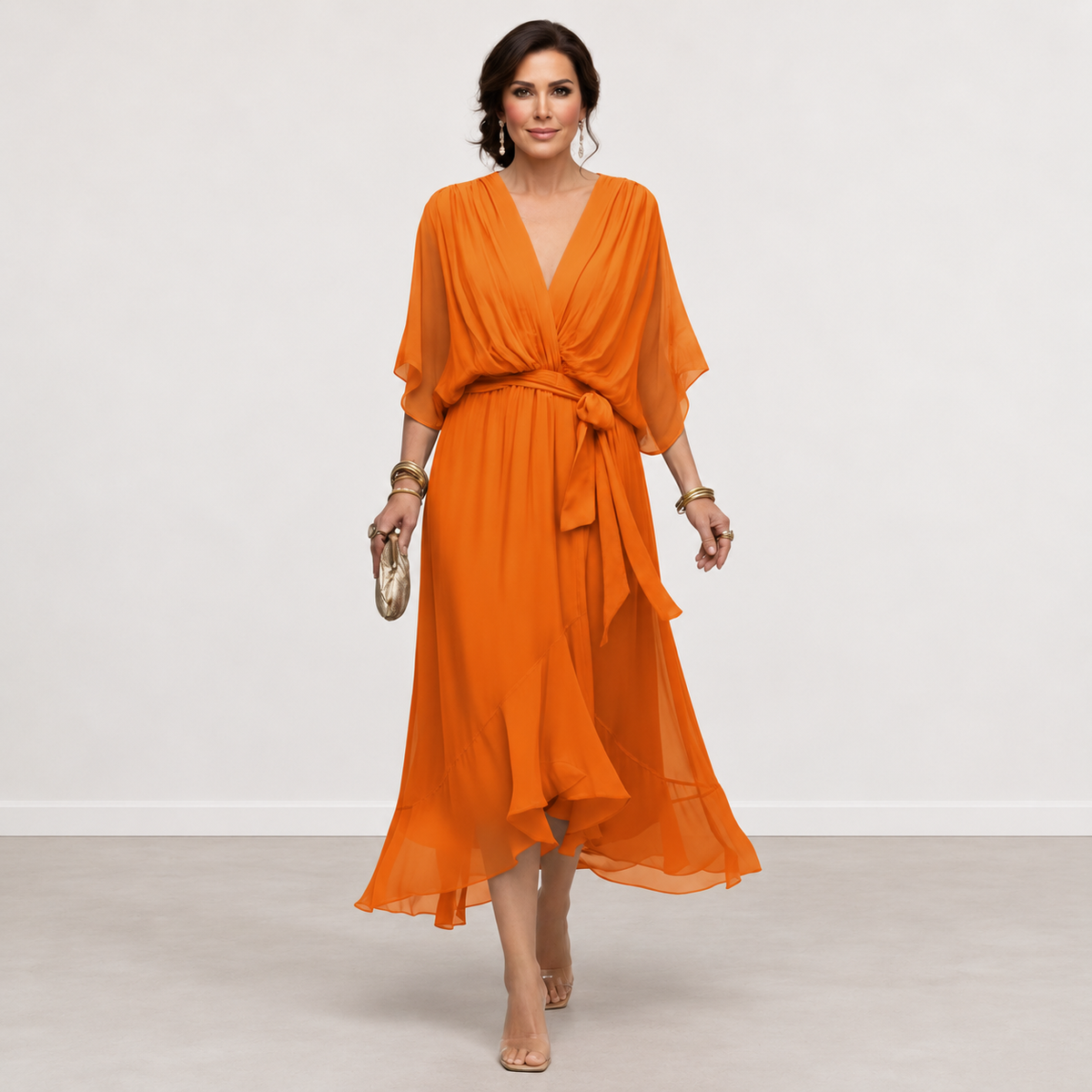 Evelyn Melbourne — wrap-style layered midi dress — view 9