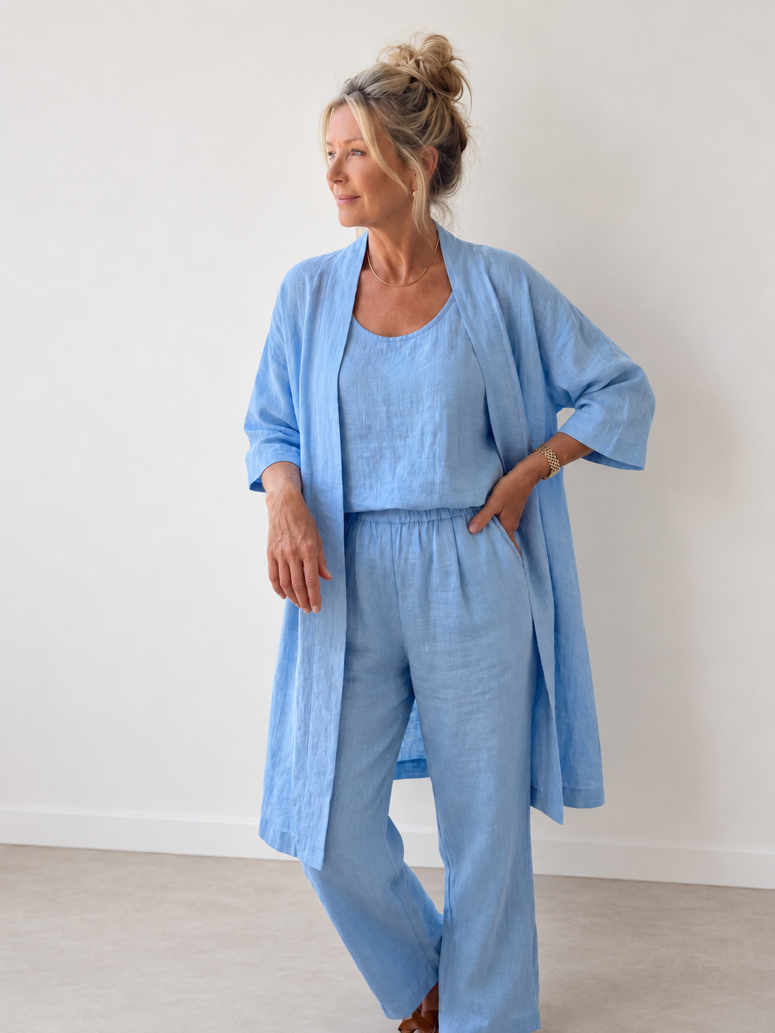 Evelyn Melbourne three-piece cardigan trouser set - Blue alternate