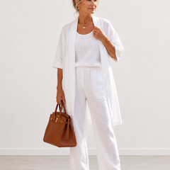 Evelyn Melbourne three-piece cardigan trouser set - White