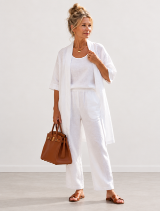 Evelyn Melbourne three-piece cardigan trouser set - White