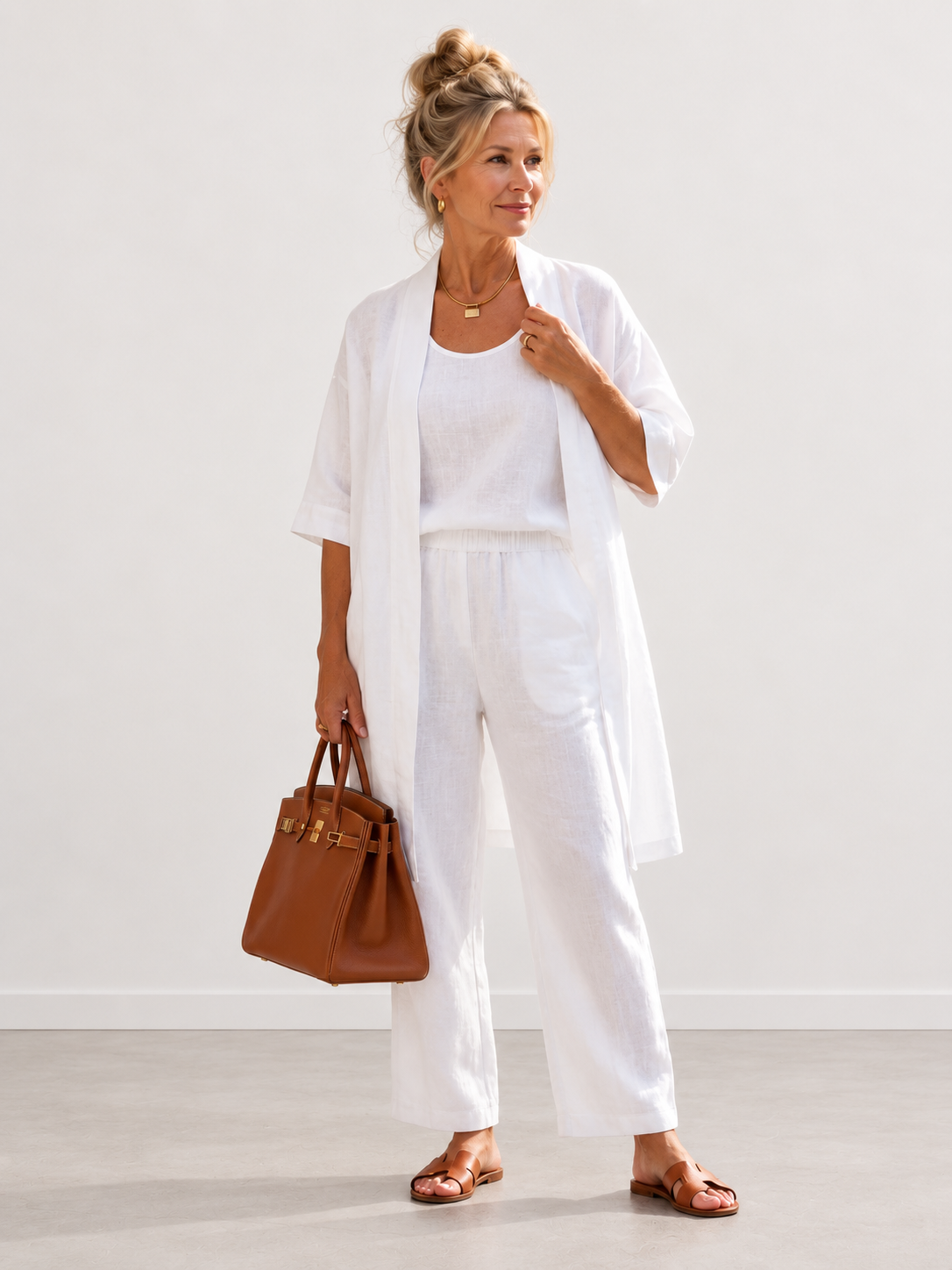 Evelyn Melbourne three-piece cardigan trouser set - White