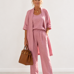 Evelyn Melbourne three-piece cardigan trouser set - Pink