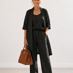 Evelyn Melbourne three-piece cardigan trouser set - Black