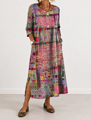Manuela patchwork print dress in pink