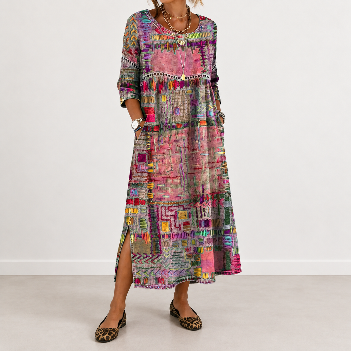 Manuela patchwork print dress in pink