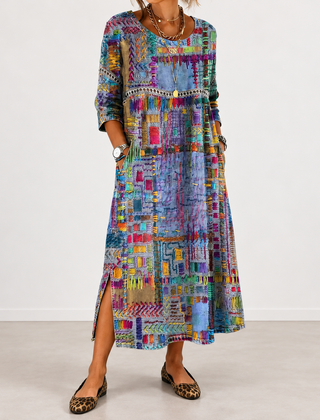 Manuela patchwork print dress in multicolour