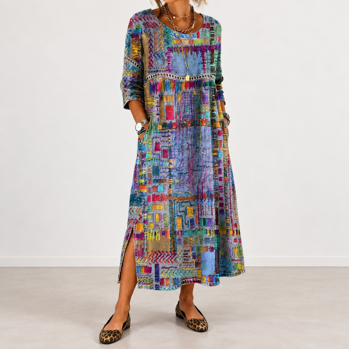Manuela patchwork print dress in multicolour