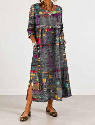 Manuela patchwork print dress in grey