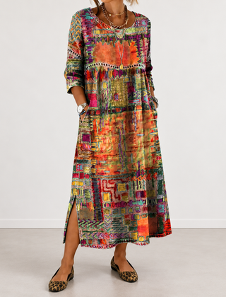 Manuela patchwork print dress in orange