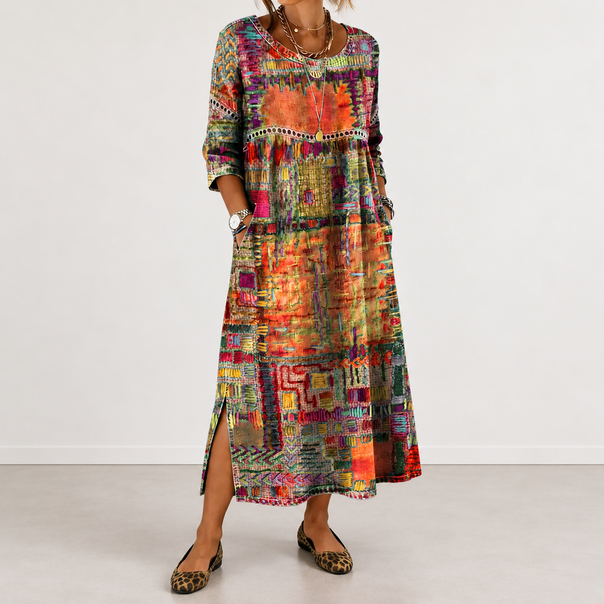 Manuela patchwork print dress in orange