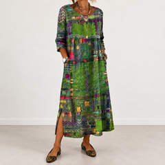 Manuela patchwork print dress in green