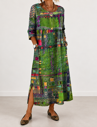 Manuela patchwork print dress in green