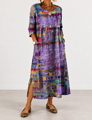 Manuela patchwork print dress in purple