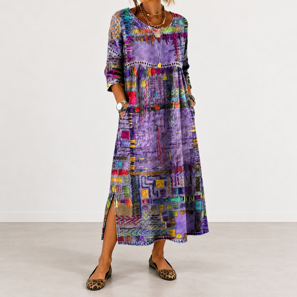 Manuela patchwork print dress in purple