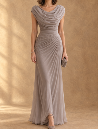 Cynthia | Cowl Neck Draped Mesh Maxi Dress