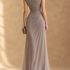 Cynthia | Cowl Neck Draped Mesh Maxi Dress