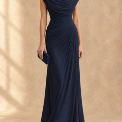 Cynthia | Cowl Neck Draped Mesh Maxi Dress