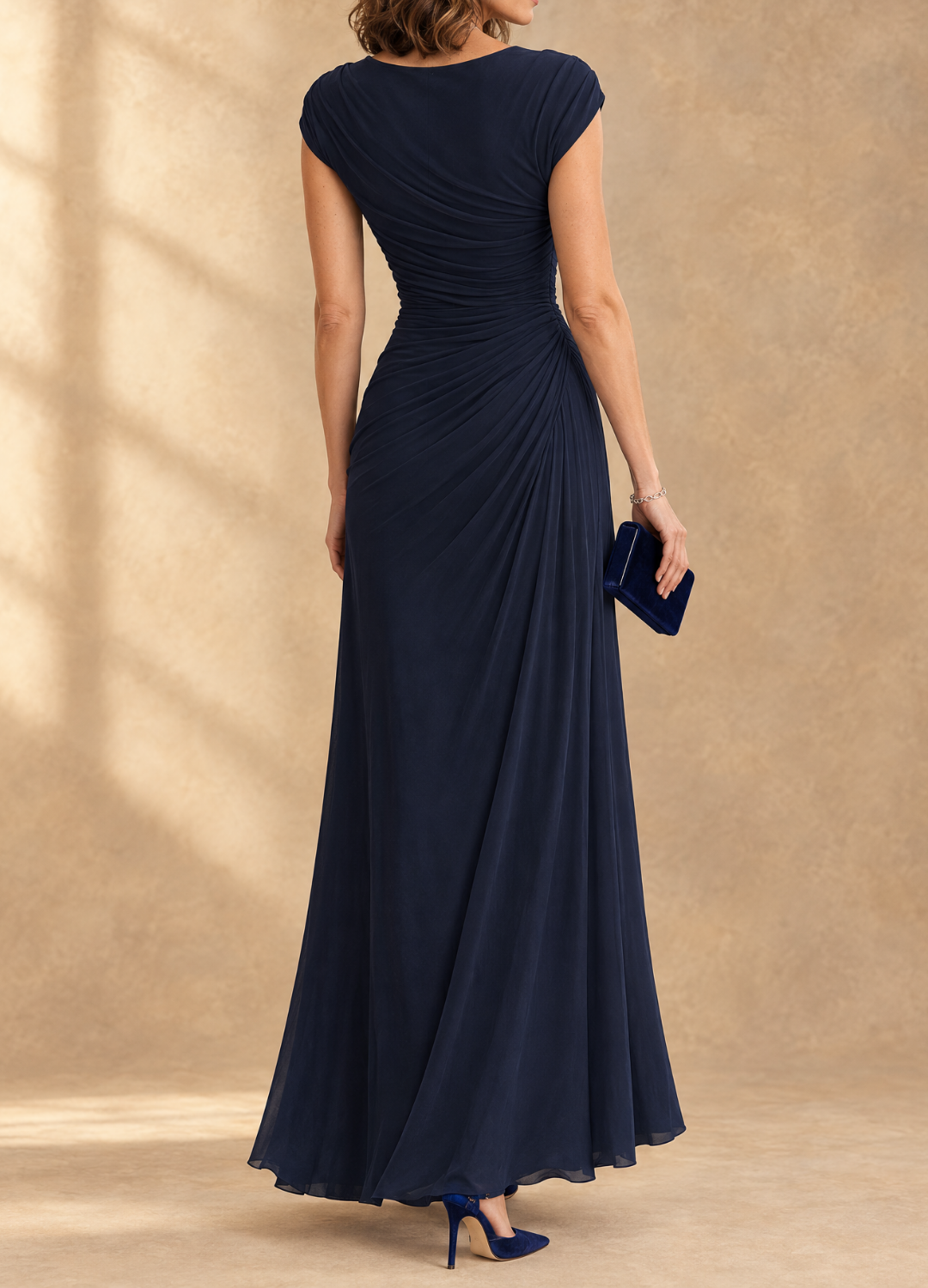 Cynthia | Cowl Neck Draped Mesh Maxi Dress